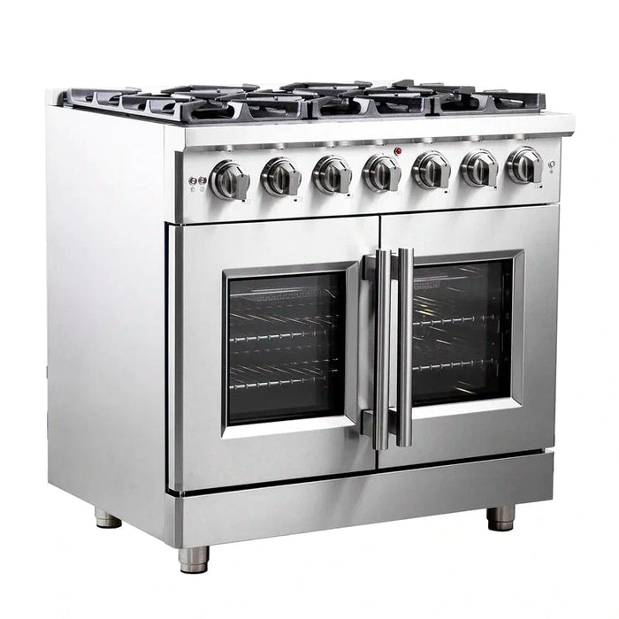 FORNO Massimo 36-Inch Freestanding French Door Gas Range in Stainless Steel - FFSGS6439-36 FORNO