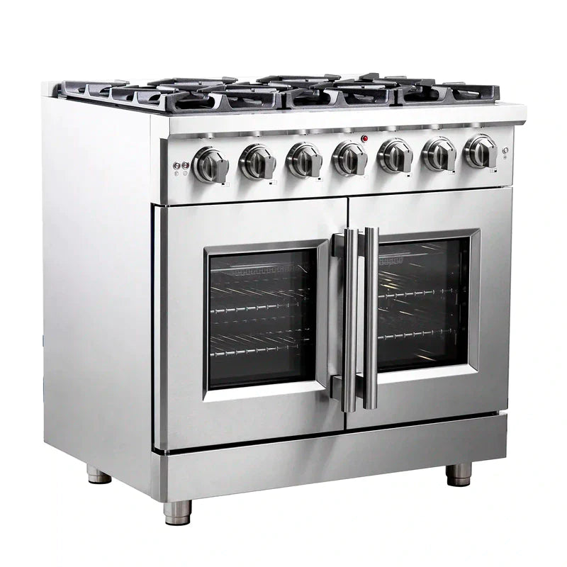 FORNO Massimo 36-Inch Freestanding French Door Gas Range in Stainless Steel - FFSGS6439-36