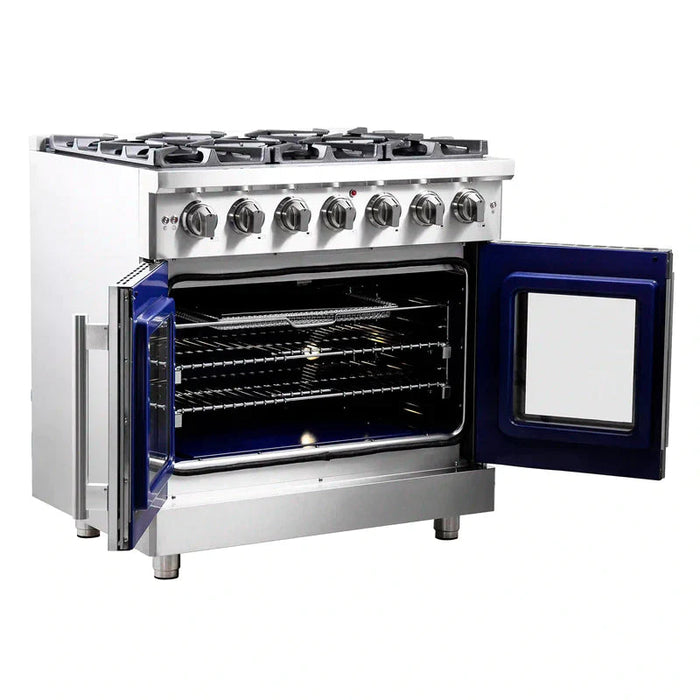 FORNO Massimo 36-Inch Freestanding French Door Gas Range in Stainless Steel - FFSGS6439-36 FORNO