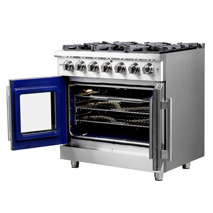 FORNO Massimo 36-Inch Freestanding French Door Gas Range in Stainless Steel - FFSGS6439-36 FORNO