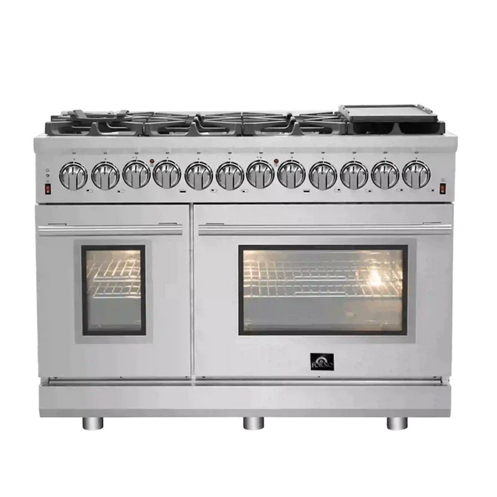 FORNO Massimo 48-Inch Freestanding Dual Fuel Range in Stainless Steel - FFSGS6125-48 FORNO