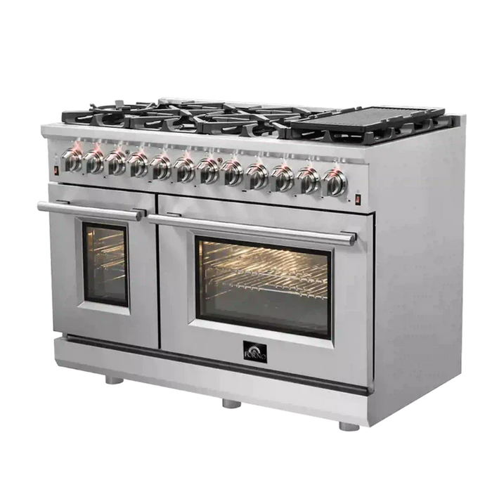 FORNO Massimo 48-Inch Freestanding Dual Fuel Range in Stainless Steel - FFSGS6125-48 FORNO