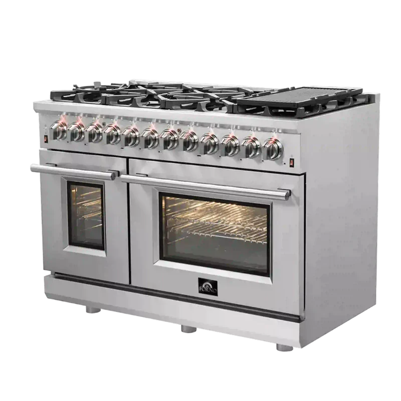 FORNO Massimo 48-Inch Freestanding Dual Fuel Range in Stainless Steel - FFSGS6125-48