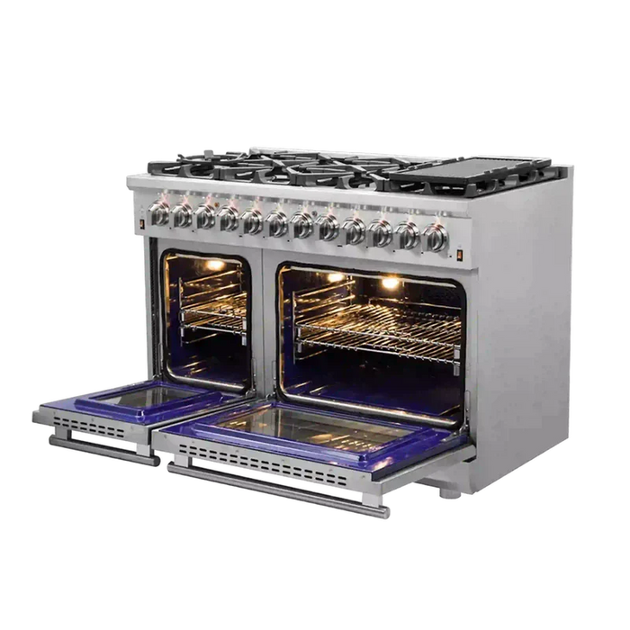 FORNO Massimo 48-Inch Freestanding Dual Fuel Range in Stainless Steel - FFSGS6125-48 FORNO
