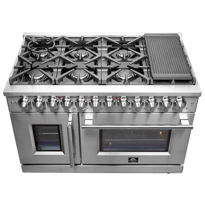 FORNO Massimo 48-Inch Freestanding French Door Dual Fuel Range in Stainless Steel - FFSGS6325-48 FORNO