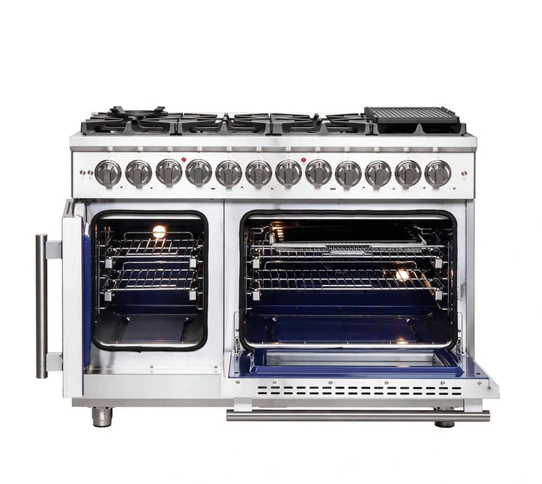 FORNO Massimo 48-Inch Freestanding French Door Dual Fuel Range in Stainless Steel - FFSGS6325-48 FORNO