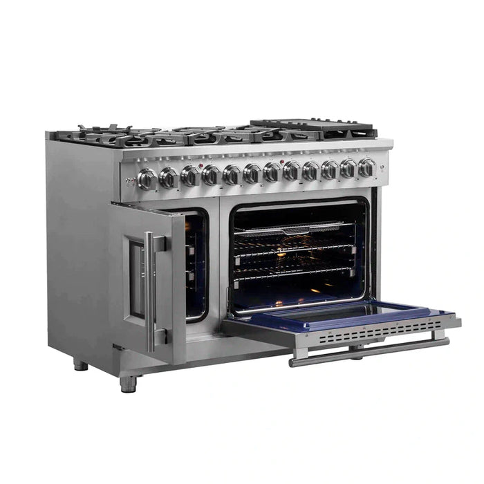 FORNO Massimo 48-Inch Freestanding French Door Dual Fuel Range in Stainless Steel - FFSGS6325-48 FORNO