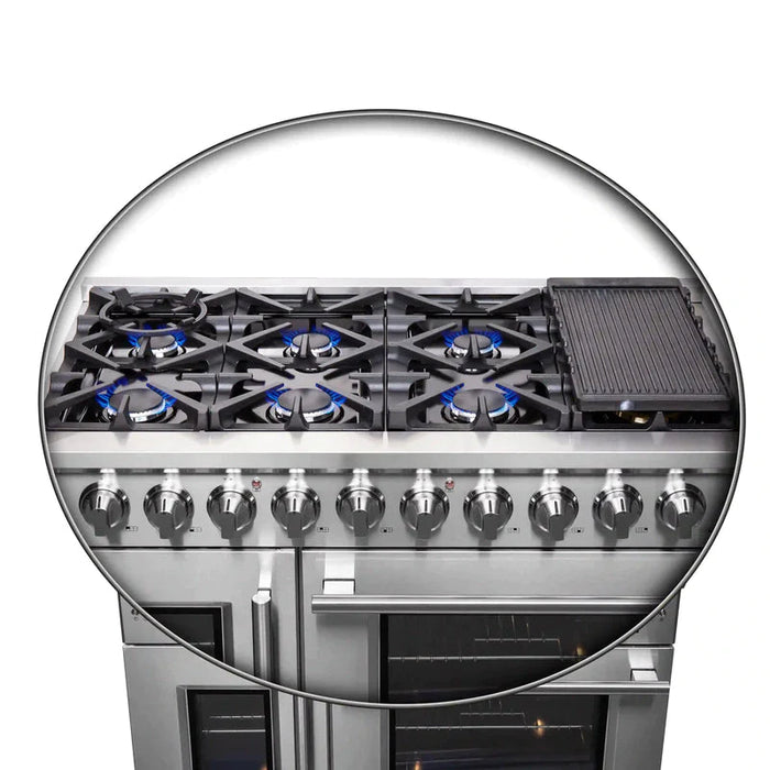 FORNO Massimo 48-Inch Freestanding French Door Gas Range in Stainless Steel - FFSGS6439-48 FORNO