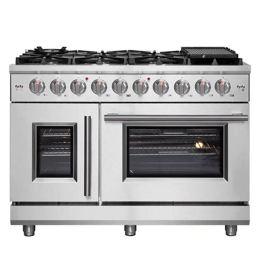 FORNO Massimo 48-Inch Freestanding French Door Gas Range in Stainless Steel - FFSGS6439-48 FORNO