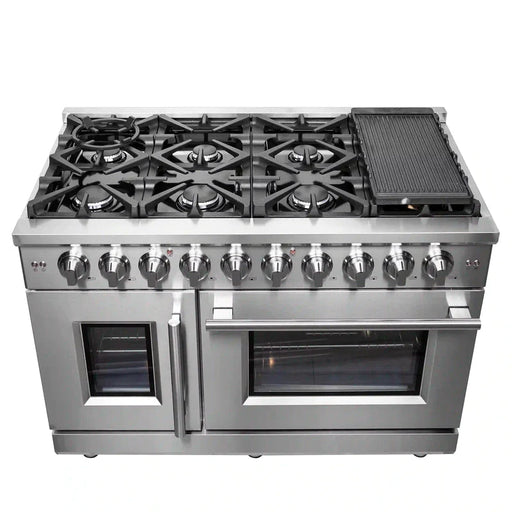 FORNO Massimo 48-Inch Freestanding French Door Gas Range in Stainless Steel - FFSGS6439-48 FORNO