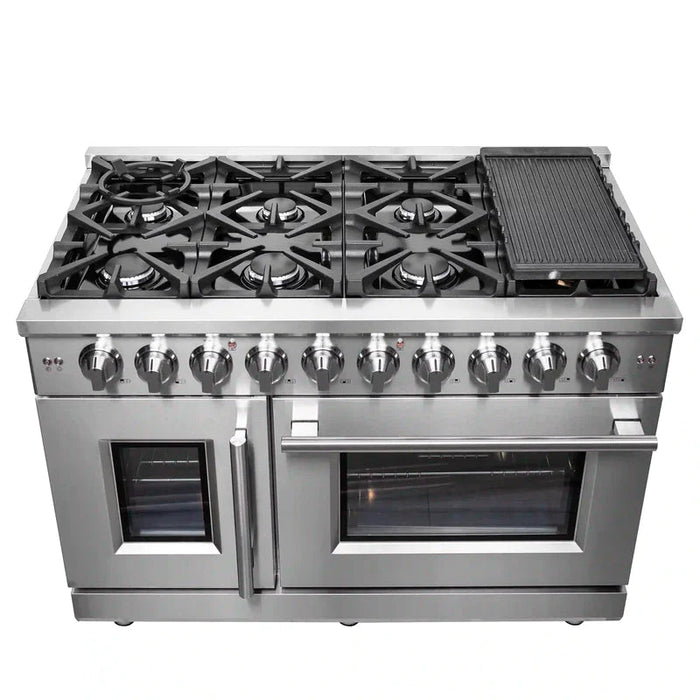 FORNO Massimo 48-Inch Freestanding French Door Gas Range in Stainless Steel - FFSGS6439-48 FORNO