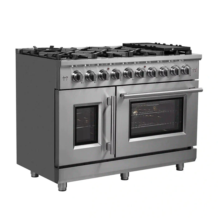 FORNO Massimo 48-Inch Freestanding French Door Gas Range in Stainless Steel - FFSGS6439-48 FORNO