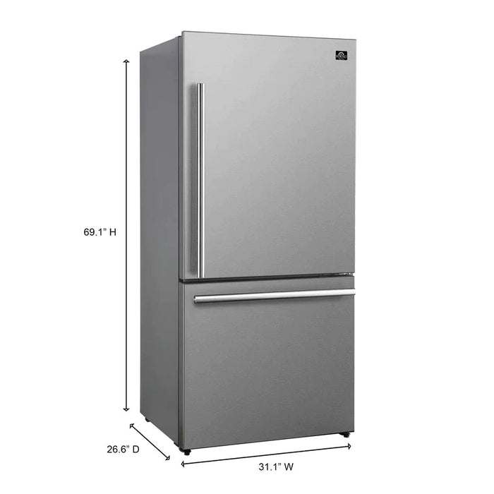 Forno Milano Espresso 31-Inch 17.2 cu. ft. Bottom Freezer Right Swing Door Refrigerator - FFFFD1785-31 FORNO
