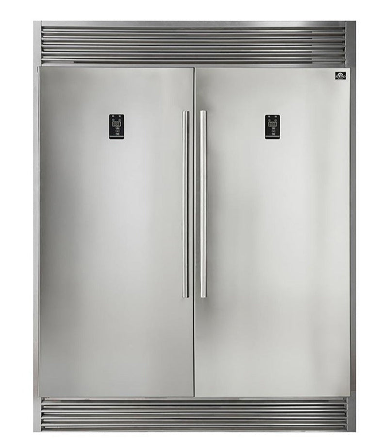 Forno 3-Piece Appliance Package - 36-Inch Dual Fuel Range, 56-Inch Pro-Style Refrigerator & Wall Mount Hood with Backsplash in Stainless Steel