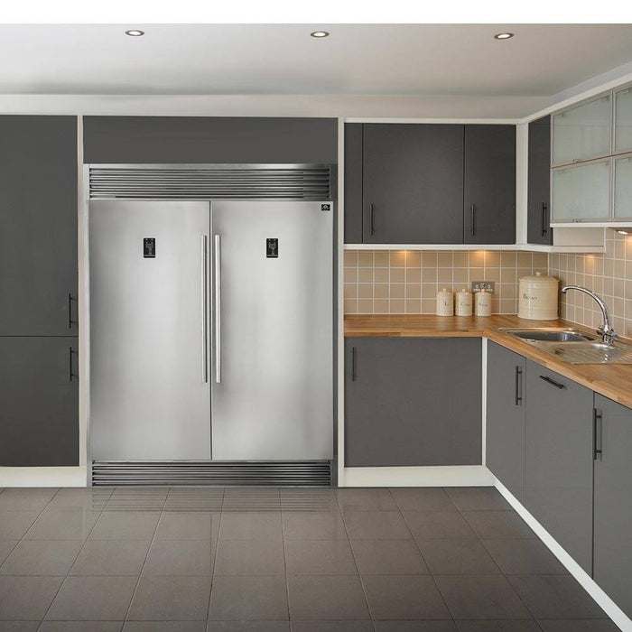 Forno 3-Piece Appliance Package - 36-Inch Gas Range, 56-Inch Pro-Style Refrigerator & Wall Mount Hood with Backsplash in Stainless Steel FORNO