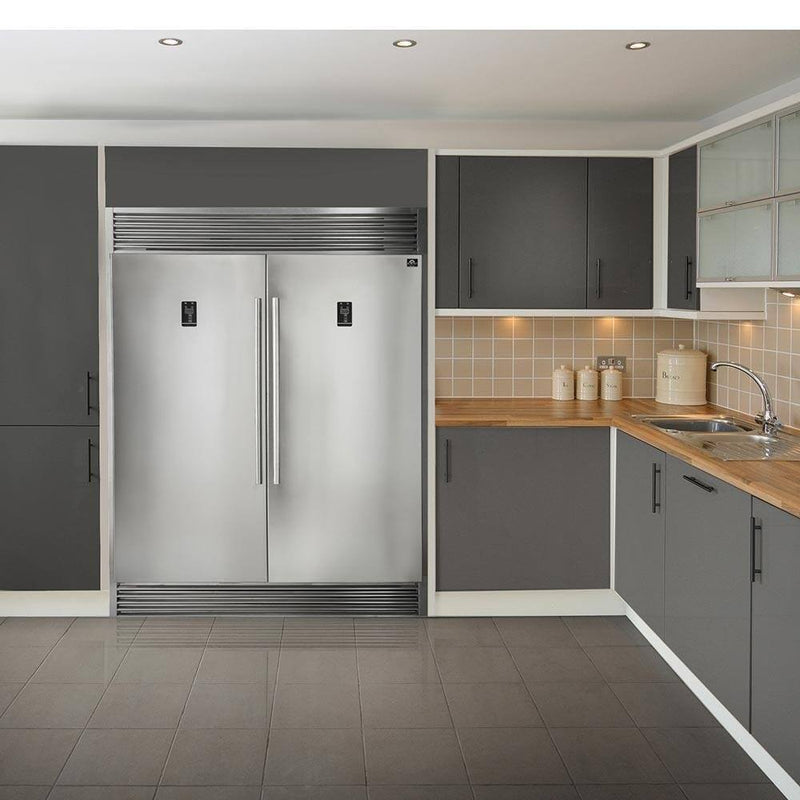 Forno 3-Piece Appliance Package - 30-Inch Gas Range, 56-Inch Pro-Style Refrigerator & Wall Mount Hood with Backsplash in Stainless Steel