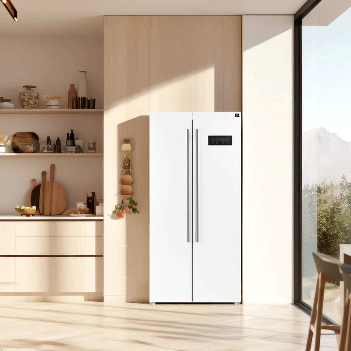 Forno Salerno Espresso 33-inch Side-by-Side 15.6 Cu.Ft. Refrigerator with Brass Handle - FFRBI1805-33BLK FORNO
