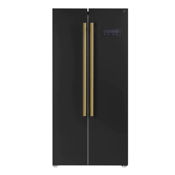Forno Salerno Espresso 33-inch Side-by-Side 15.6 Cu.Ft. Refrigerator with Brass Handle - FFRBI1805-33BLK FORNO