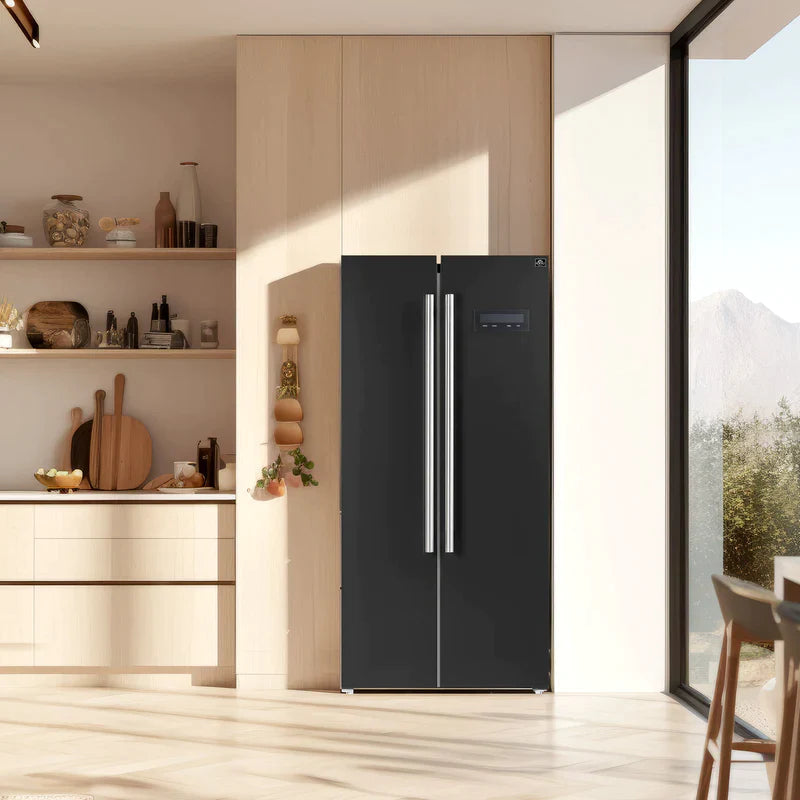 Forno Salerno Espresso 33-inch Side-by-Side 15.6 Cu.Ft. Refrigerator with Brass Handle - FFRBI1805-33BLK FORNO